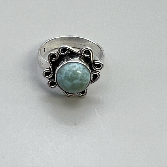 New Larimar Stone Silver Overlay Ring Size 6.25 - Picture 5 of 9